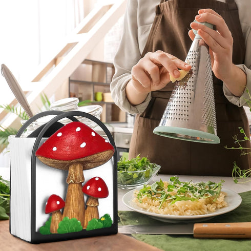 Cinnvoice Countertop Country Mushroom Paper Towel Holder Napkin Holder Tabletop Tissue Stand Decor for Kitchen Rustic