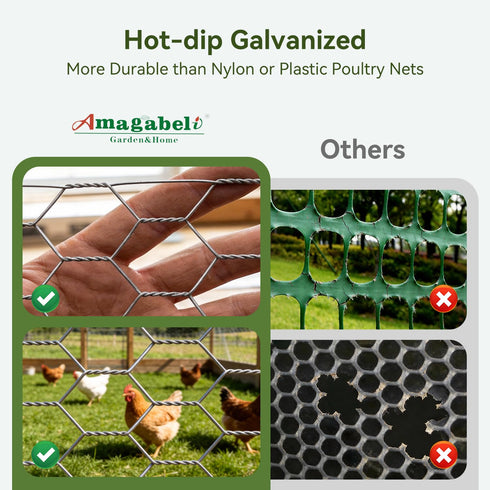 16in 82ft Amagabeli x Chicken Wire Fencing Garden Netting Poultry Wire Hexagonal Galvanized Mesh Roll Dog Barrier