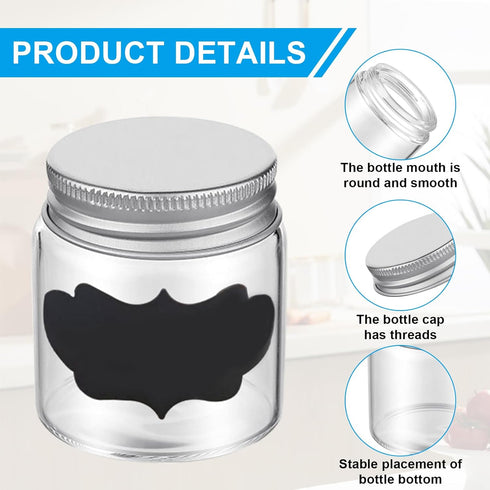 24 Pack Mini Mason Jars with Lids, 1.7oz Clear Round Glass Bottles, 24 Pcs Labels, Mini Spice Jars for Jam