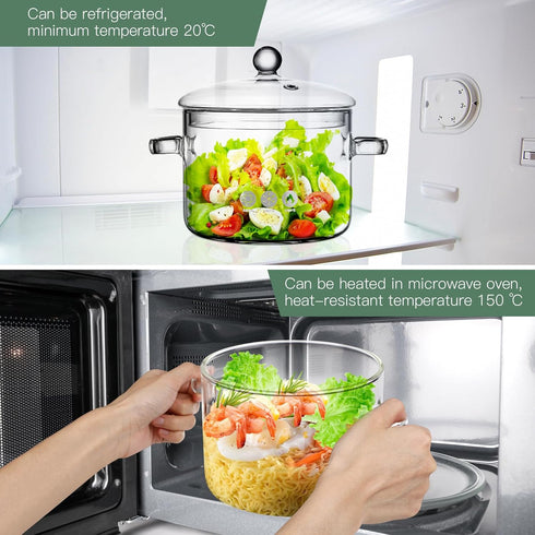 GANAZONO Clear Borosilicate Cooking Pot with Lid, Handle, Stovetop Simmer Pot, 1900ML