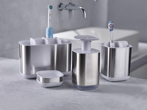 Countertop Joseph Joseph EasyStore Stainless-Steel Toothbrush Holder Bathroom Storage Organizer Caddy, Small