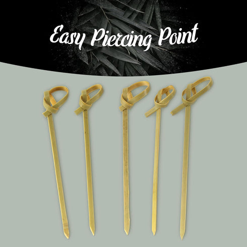 BambooMN 3.5" Green Knot Knotted Bamboo Skewers for Cocktails, Hors D'oeuvres, 200 Pieces for Events