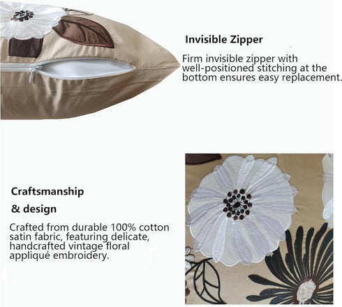 Aitliving 2PCS Pack 18X18 County Decorative Pillow Cover Couch Throw Pillowcase Black/White/Brown Blooming Flower