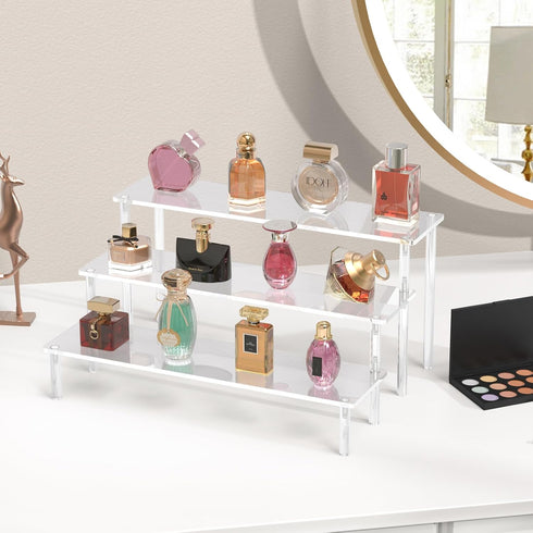 Aredpoook 3 Acrylic Display Risers, Tier Perfume Organizer Stand, Clear Cupcake Stand Holder, Large Shelf Risers
