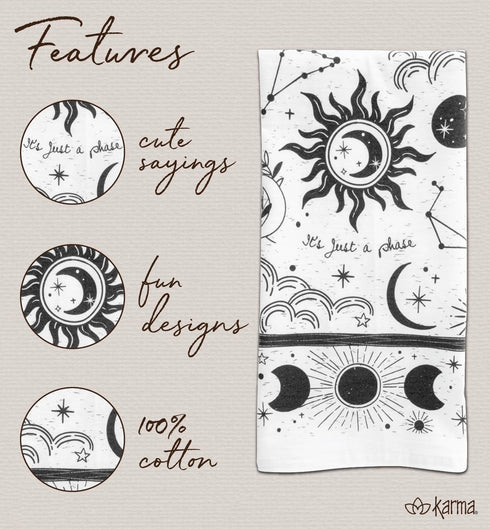 Karma Gifts KA101944 Black and White Boho Tea Towel, Cotton, Octopus 18" x 22"