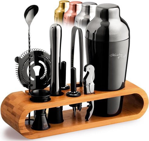 Mixology & Craft Cocktail Shaker Set with Bamboo Stand - Professional 10-Piece