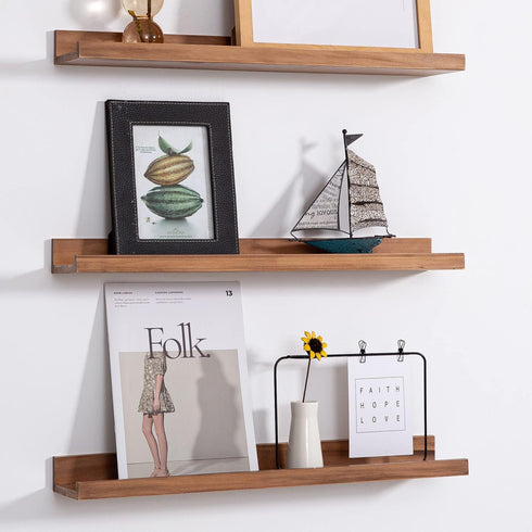24 Inch 3 MBYD Floating Wall Shelves Wood Photo Picture Ledge Shelf, Light Walnut Nursery Kids Bookshelf Same Sizes