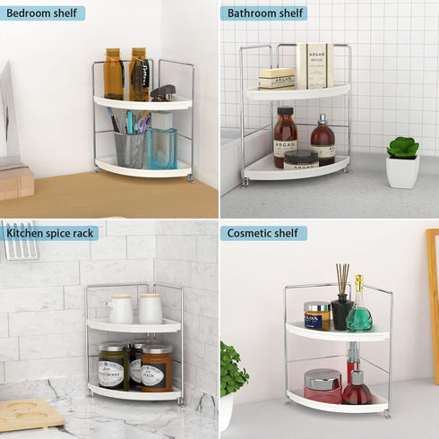 2-Tier Countertop Corner Bathroom Sink Organizer-Vanity Tray Cosmetic & Makeup Storage-Kitchen Spice Rack Standing