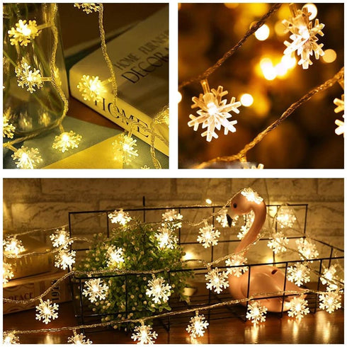 WFGGEH 10ft 20 Snowflake String Lights, LED USB Powered Snowflake Fairy String Lights Warm White for Christmas Birthday