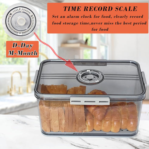 Counter, Honbuty Bread Box Bread Boxes with Lid for Kitchen Airtight Loaf Bread Storage Container,Large Time Recording