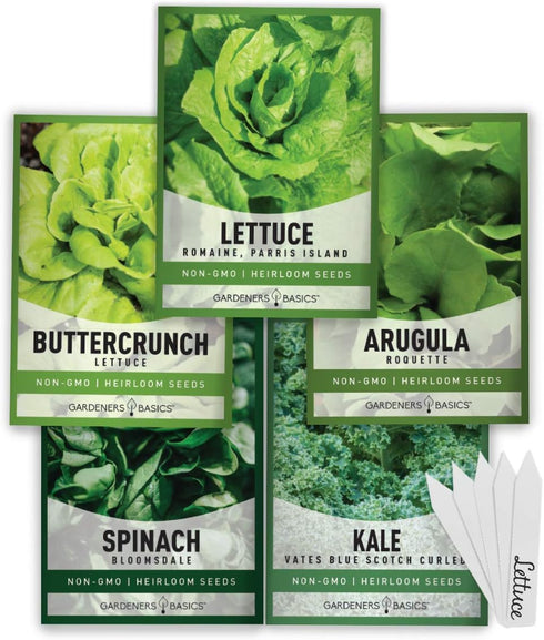 Beginner Indoor Garden Lettuce Kit - Includes Romaine, Buttercrunch Lettuces, Spinach, Arugula, and Kale Heirloom