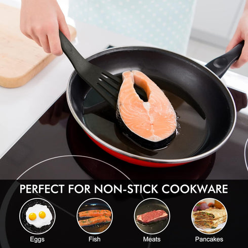 HOTEC Heat Resistant Silicone Slotted Fish Turner Spatula Set, Flipper Cooking Spatulas for Non Stick Cookware