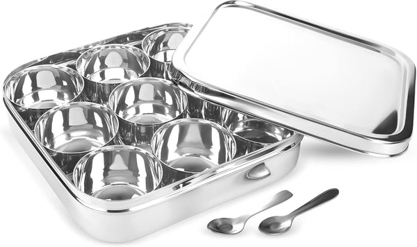 KSJONE Indian Spice Tin Stainless Steel Masala Dabba LARGE Curry Cooking Spice