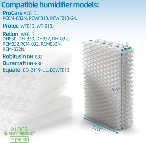 WF813 Humidifier Filter Replacement for Relion RCM832 RCM-832N Procare PCWF813 Protec WF813, Pack of 4 Cool Mist Wick