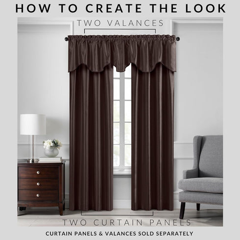 Elrene Home Fashions Colette Faux-Silk Scalloped Window Valance, Chocolate, 50 in x 21 in (Scalloped Valance)