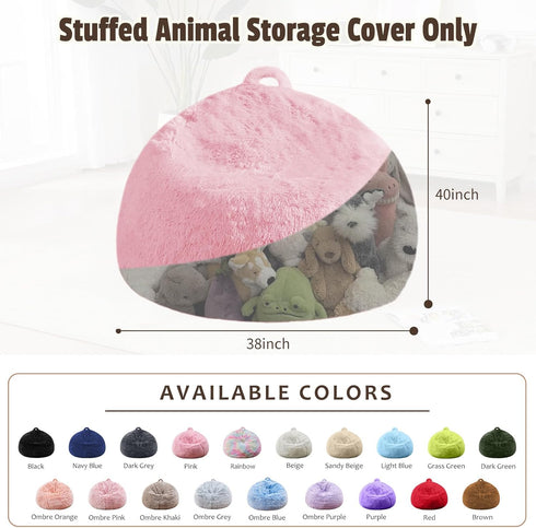 Bean Bag Cover (No Filler), Soft Faux Fur Stuffed Animal Bean Bag Storage Only Cover, Fluffy Plush Bean Bag Chair Cover