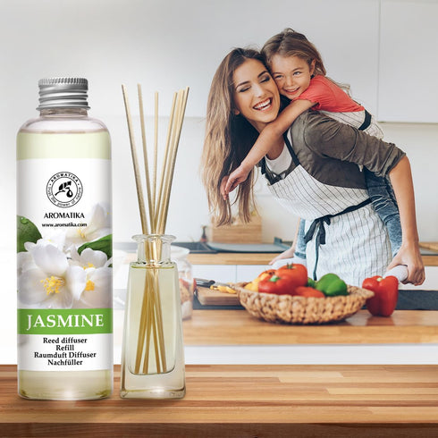 AROMATIKA Jasmine Essential Oil 200ml - Natural Reed Diffuser Refill for Long-Lasting Fragrance