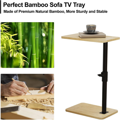 2Pcs 360 (2PCS, Sofa Armrest Tray Table - Bamboo Swivel TV Trays - Height Adjustable Side Table for Bed or Chair