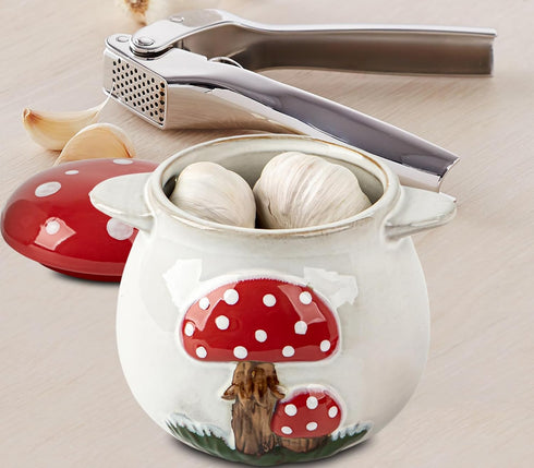 dgudgu Counter Mushroom Garlic Keeper For Ceramic Garlic Container Red Storage Holder Garlic Saver