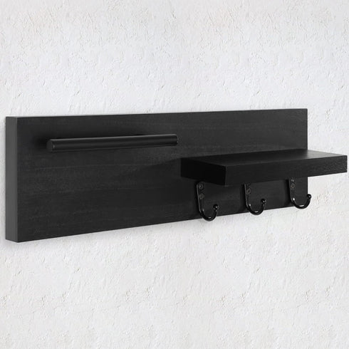 Key Holder for Wall, Decorative Entryway Shelf with Hooks Holds Keys, Dog Leash, Sunglasses – Key Hanger with 3 Hooks Organizes, Enhances Home Decor (15” x 4.5” x 2.6”) (Black) by Lucundm
