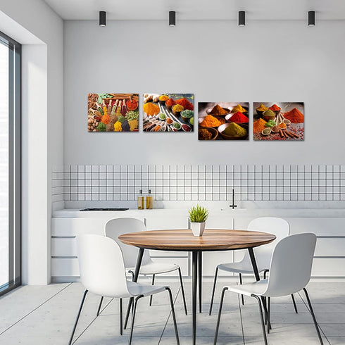 Hang,12x16inchx4Pieces HOMEOART Herbs and Spices Kitchen Wall Art Dining Room Decor Pictures Food Art Prints Framed