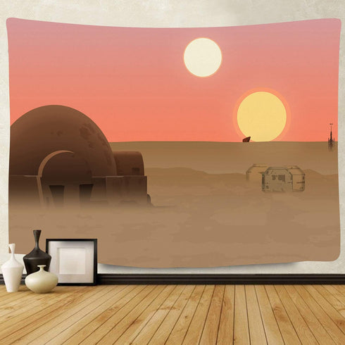 F-FUN SOUL Twin Suns Planet Wars Tapestry, 80x60in, Soft Flannel Wall Hanging for Living Room Bedroom Decor