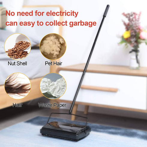 Yocada Carpet Sweeper Cleaner for Home Office, Low Carpets, Pet Hair Dust Scraps Cleaning with Brush (Black)