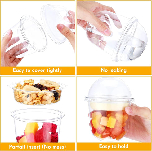60 Pack (12 oz) Clear Plastic Parfait Cups with Dome Lids No Hole Disposable Party Dessert Cups with Lids Insert Spork