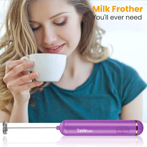 Handheld Milk Frother, Battery Operated Electric Foam Maker and Mixer for Drinks (Blue)