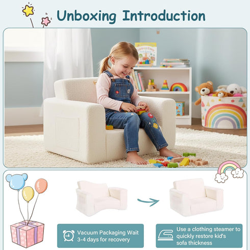 2-in-1 Tiita Kids Sofa, Toddler Chair, Convertible Children Couch to Lounger, Flip Out Kid Sofas Chair, Toddler Armrest