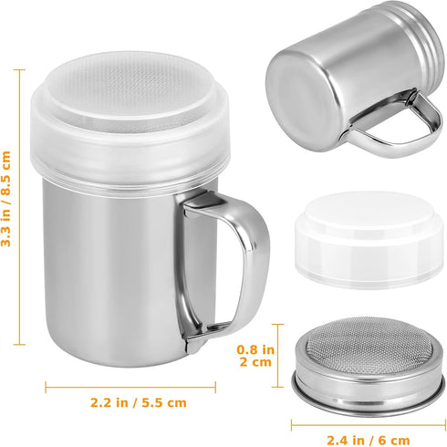 Accmor 2pcs Powdered Sugar Shaker Duster with Handle - Cinnamon Shaker Flour Sifter, 7oz Stainless Steel Fine Mesh