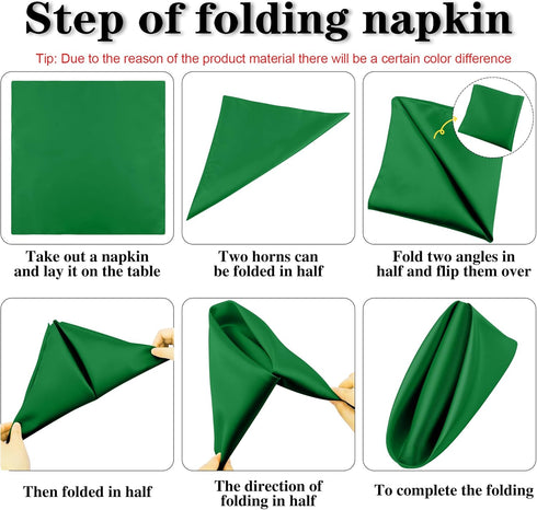 ANECO 12 Pieces Satin Napkins, Soft Square Dinner Napkins 17 x 17 Inches for Weddings, Parties, Decorations (Forest