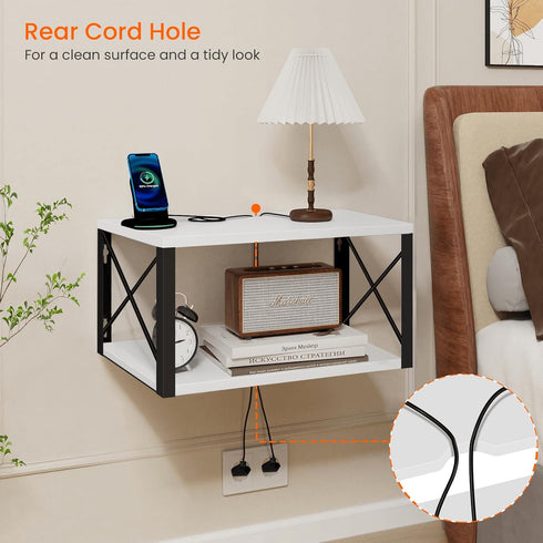 Homode Floating Night Stand, Modern Bedside Shelf Wall Mount, Wood Hanging Nightstand with Wire Hole, Floating Side