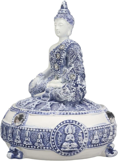 Ebros Gift Bhumisparsha Mudra Buddha Amitabha Terracotta Jewelry Box Figurine, 5.25" Diameter