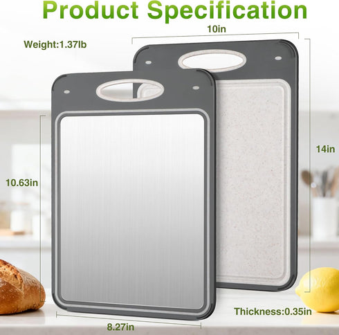 Titanium Cutting Boards for Kitchen - Katuchef Non Toxic Double Sided Metal for Meat/Fish & Wheat Straw PP