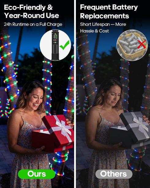 79FT 240LED 1200mah 8 2 Pack Rope Lights, Rechargeable Outdoor Waterproof String Lights with Portable Rechargeable