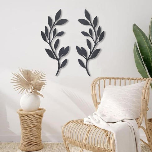 2 style1) OYEFLY Pieces Metal Vine Olive Branch Leaf Wall Decor,Tree Leaf Wall Decor for Living Room (Black