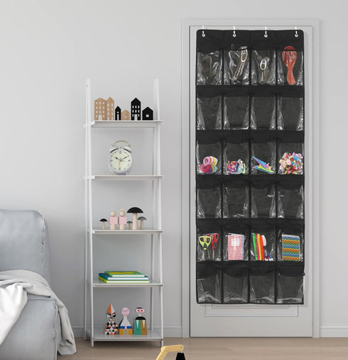 Simple Houseware 24 Pockets Over The Door Hanging Shoe Organizer, Black (64'' x 19'')