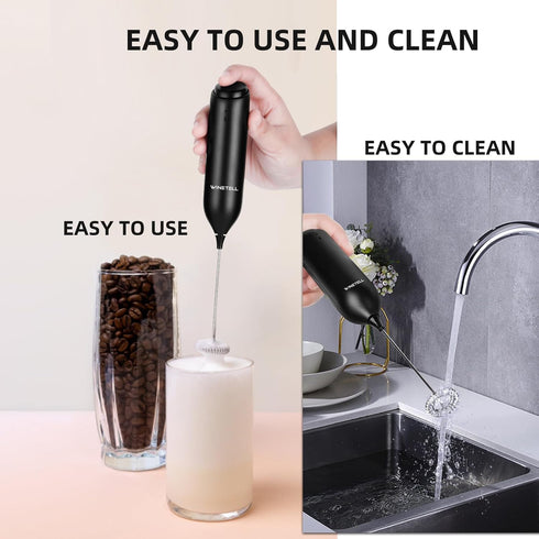 Rechargeable Handheld Electric Milk Frother with USB C Charging Stand, Powerful Whisk for Coffee, Hot Chocolate, Frappe