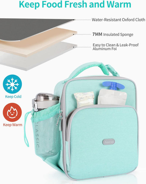 8MM Amersun Kids Lunch Box with Insulated sponge & Multi-pocket & Water Bottle Holder, Keep Food Warm Cold School Lunch