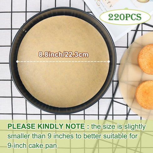 BOYAN Parchment Paper Rounds, Set of 220, Non Stick 9 Inch Parchment Paper for Baking, Pre-cut Cake Pan Parchment Paper Sheet for Round Cake Pan, Springform Pan, Air Fryer and More by BOYAN