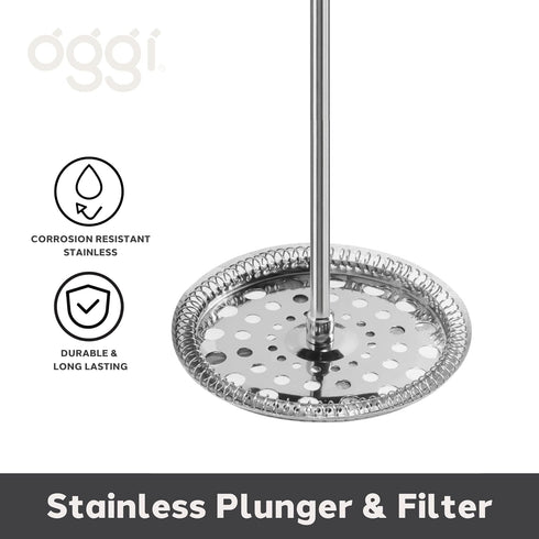 Oggi French Press Coffee Maker (12oz) - Borosilicate Glass, Single Cup French Press, Charcoal