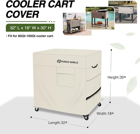 80-100 32"L 18"W 30"H) Porch Shield Waterproof Rolling Qt Cooler Cart Cover Fits Most Patio Ice Chest Party Cooler