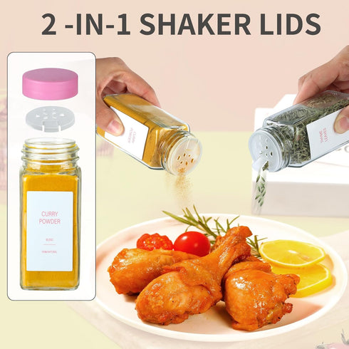 TESUNMU Label4oz 24) Pink Spice Jars with Seasoning Containers, Glass Spice Bottles with Shaker Lids,Funnel, Chalk Pen