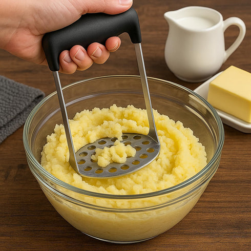 Potato Masher Stainless Steel Heavy Duty Kitchen Tool for Mashed Potatoes, Vegetables & Fruit Professional Metal Masher