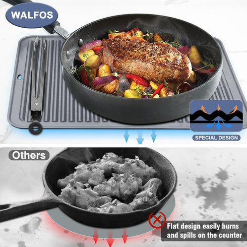 Walfos Large Silicone Trivet - 16x12 Inch Heat Resistant Pot Holders for Kitchen Countertops, Gray