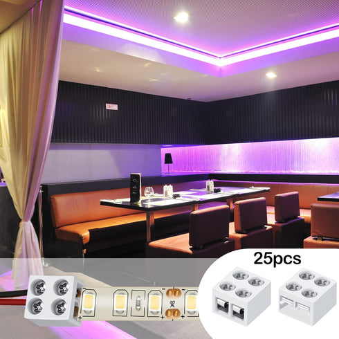 25 Pack Solderless LED Tape Light Connector, 2 Pin Terminal Block for 5V 12V 24V Single Color LED Strip Lights