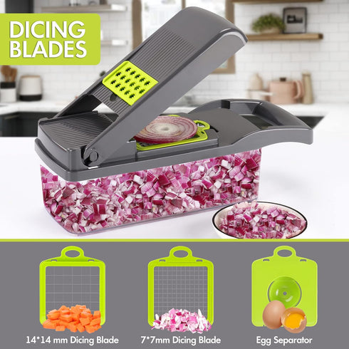 Ourokhome Vegetable Chopper, 12 in 1 Professional Mandoline Slicer for Kitchen, Multifunctional Food Chopper Cutter for Onion, Potato, Tomato, Veggie with 8 blades and Strainer Basket (Gray) by Ourokhome