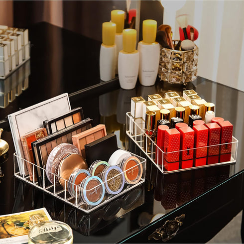 JessLab Eyeshadow Palette Makeup Organizer, Acrylic 7-Section Divided Storage for Bathroom Vanity Countertop,