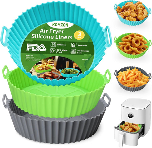 3 Pack Air Fryer Silicone Liners, 8 Inch Reusable Food Grade Basket Liners, Oven Liner Baking Tray Accessories